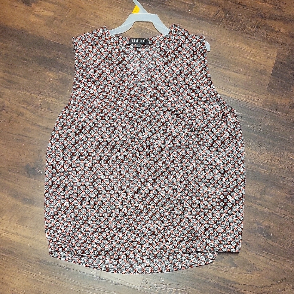 Timing Women's Red and White Patterned Top